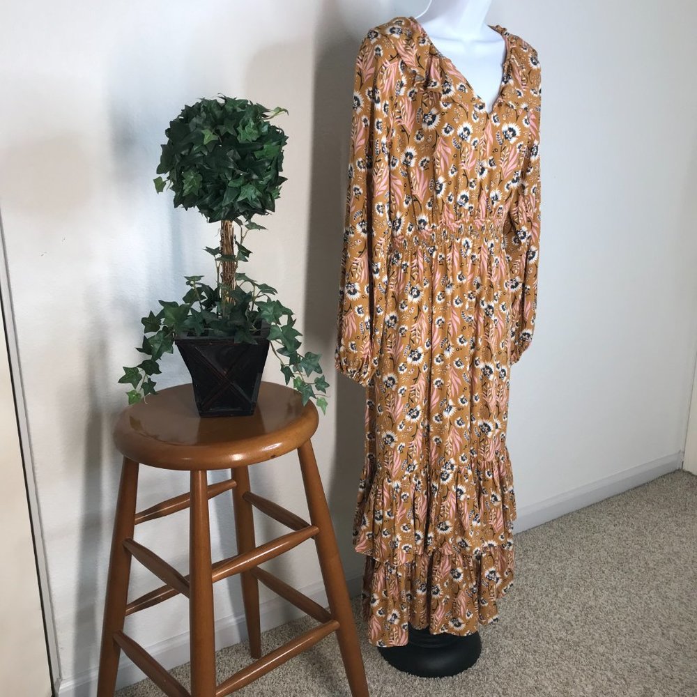 Universal Thread L/S Dress | Brown Floral | X-Small - Picture 4 of 12